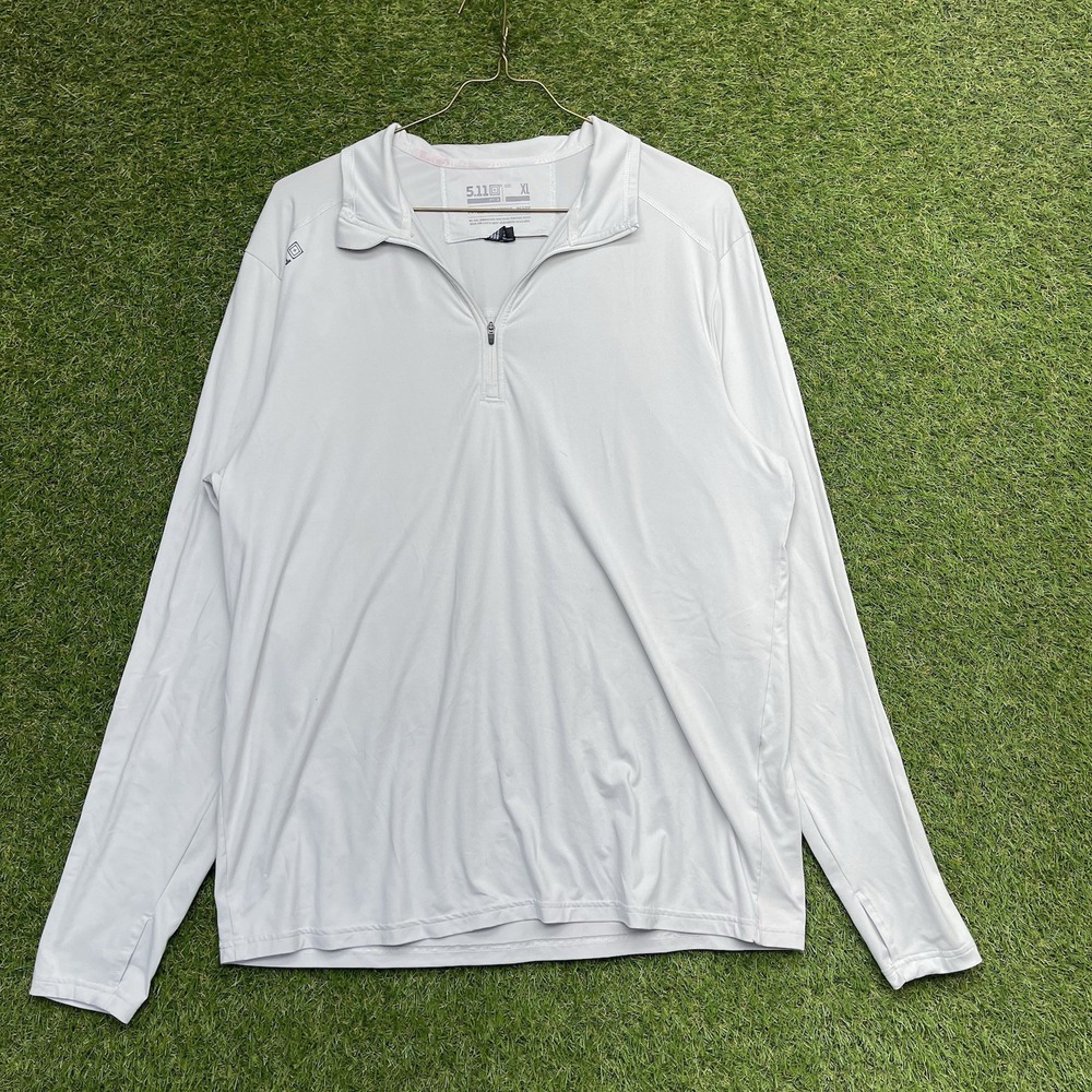 5.11 Tactical 1/4 Zip Shirt Mens XL Off White Collared Logo Physical Training